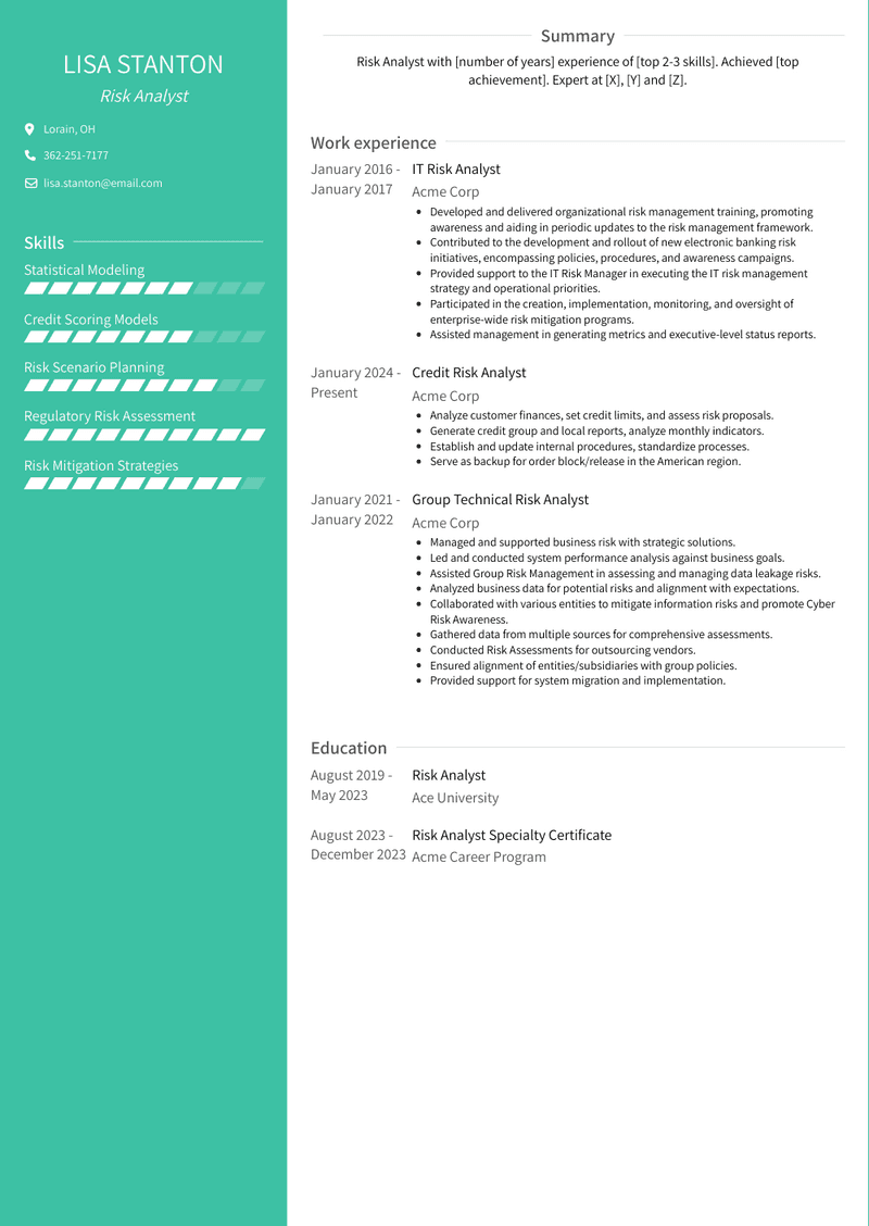Risk Analyst Resume Sample and Template