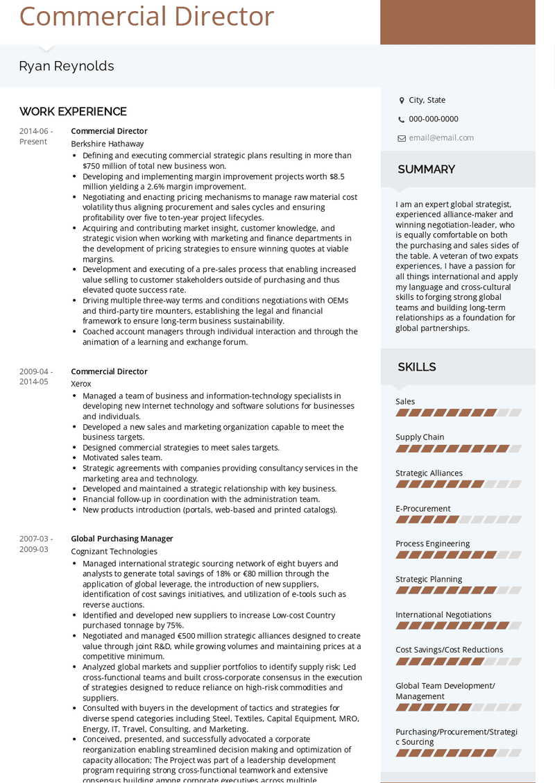 Commercial Director Resume Sample and Template