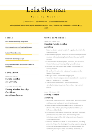 Faculty Member Resume Sample and Template