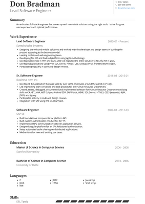 Software Engineer Resume Sample and Template