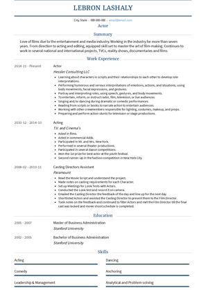 Actor Resume Sample and Template