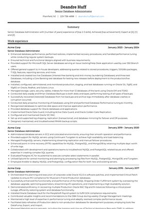 Senior Database Administrator Resume Sample and Template