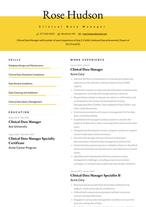 Clinical Data Manager Resume Sample and Template