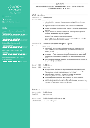 Field Engineer Resume Sample and Template