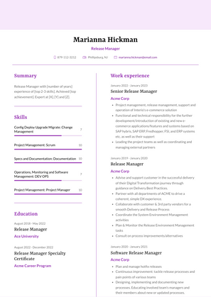 Release Manager Resume Sample and Template