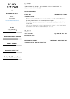 Student Observer Resume Sample and Template