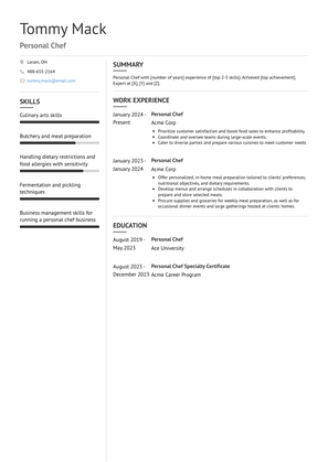 Personal Chef Resume Sample and Template