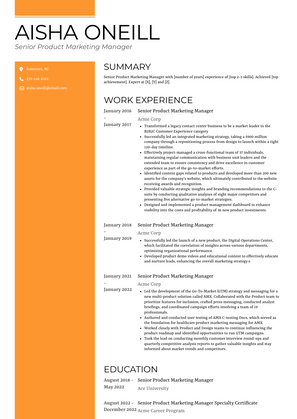 Senior Product Marketing Manager Resume Sample and Template