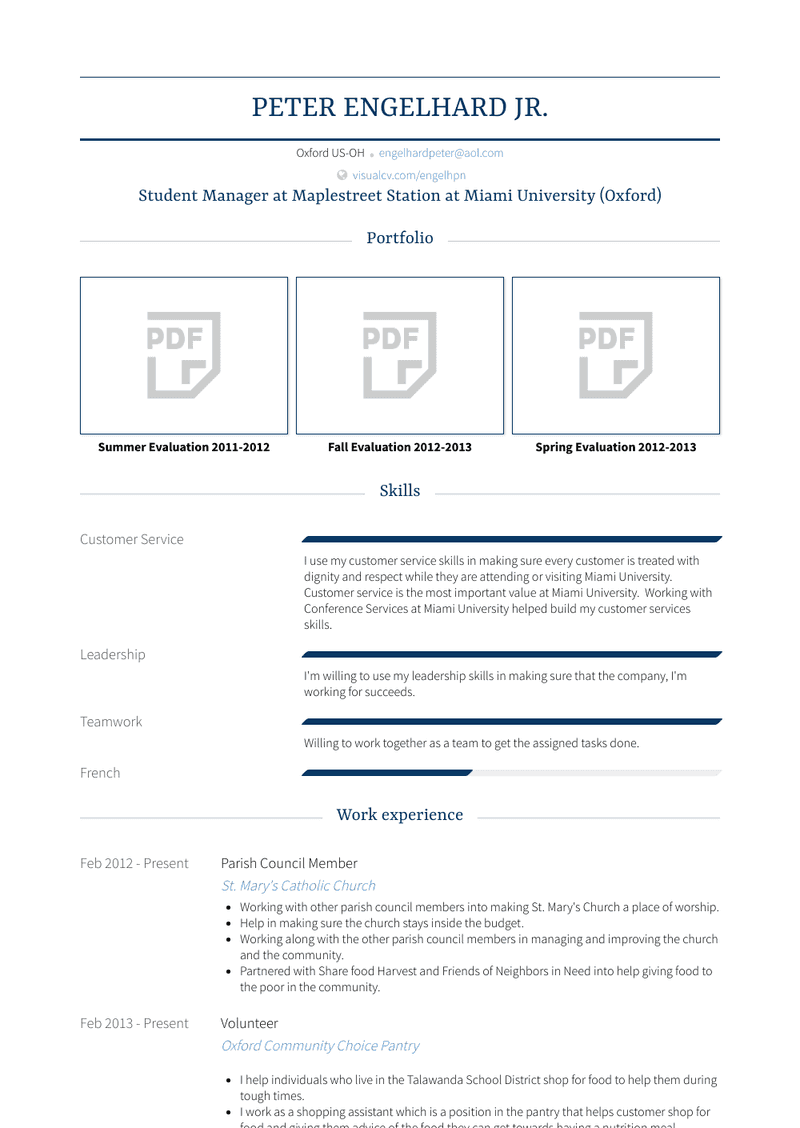 Senior Student Manager At Maplestreet Station Resume Sample and Template