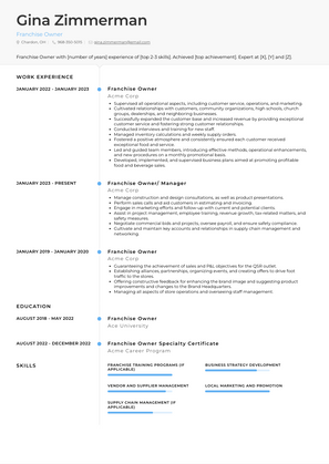 Franchise Owner Resume Sample and Template