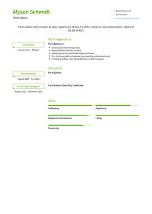 Farm Labour Resume Sample and Template