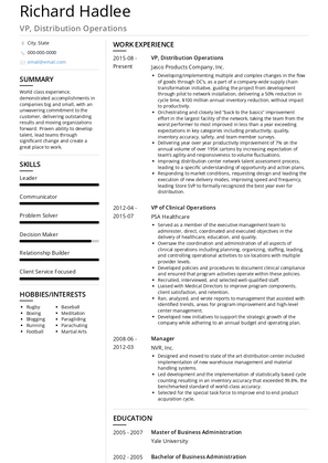 VP, Distribution Operations Resume Sample and Template