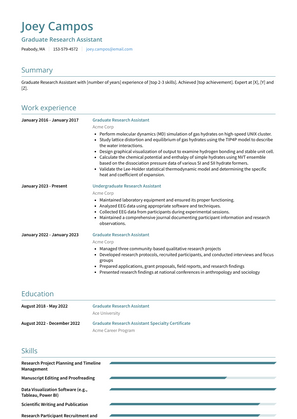 Graduate Research Assistant Resume Sample and Template