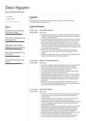 Social Media Director Resume Sample and Template