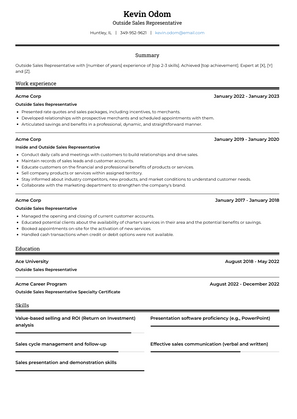 Outside Sales Representative Resume Sample and Template