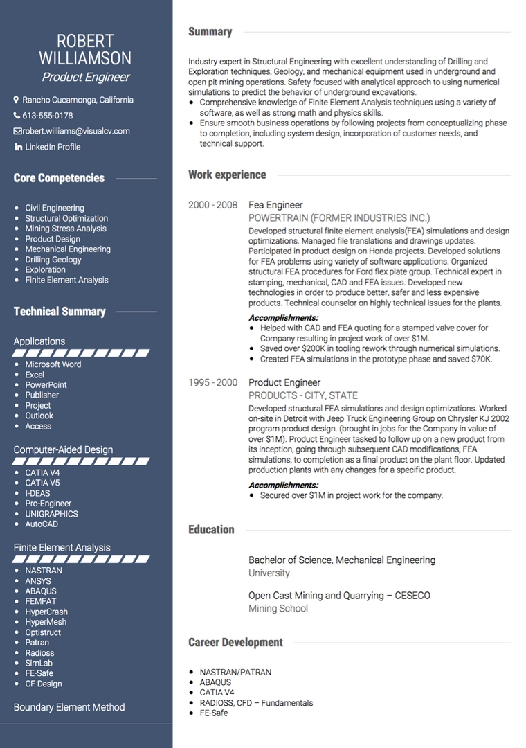 VisualCV review : American CV example and guidelines