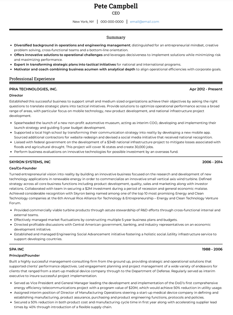 ATS Resume Template for Executives