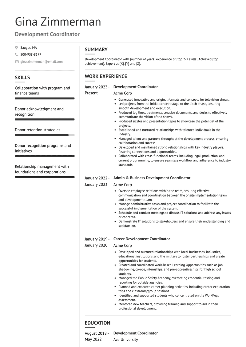 Development Coordinator Resume Sample and Template