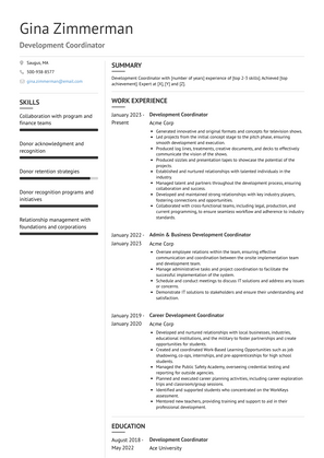 Development Coordinator Resume Sample and Template