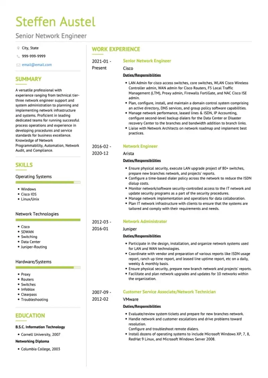 network security resume skills