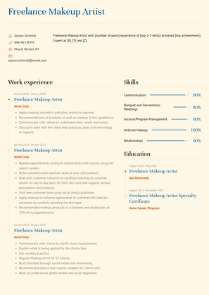 Freelance Makeup Artist Resume Sample and Template