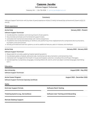 Software Support Technician Resume Sample and Template