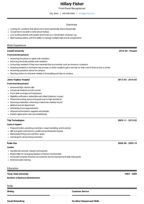 Front Desk Receptionist Resume Sample and Template