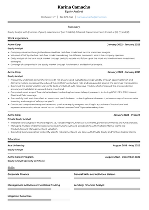 Equity Analyst Resume Sample and Template