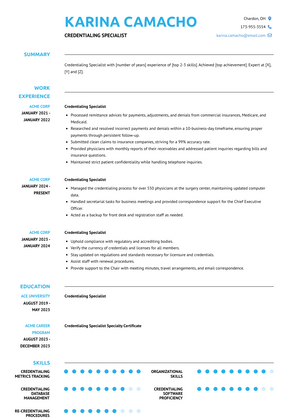 Credentialing Specialist Resume Sample and Template