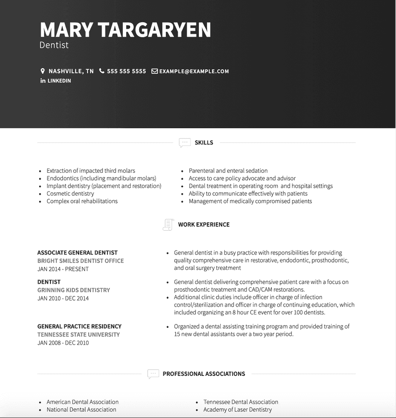 Dentist CV Example and Template