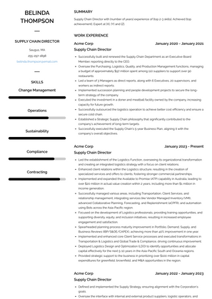 Supply Chain Director Resume Sample and Template