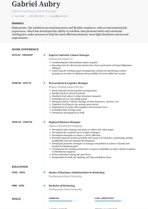 Exports Customer Liaison Manager Resume Sample and Template