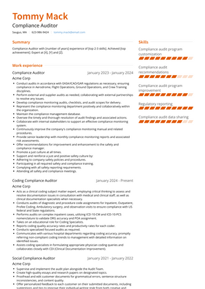 Compliance Auditor Resume Sample and Template