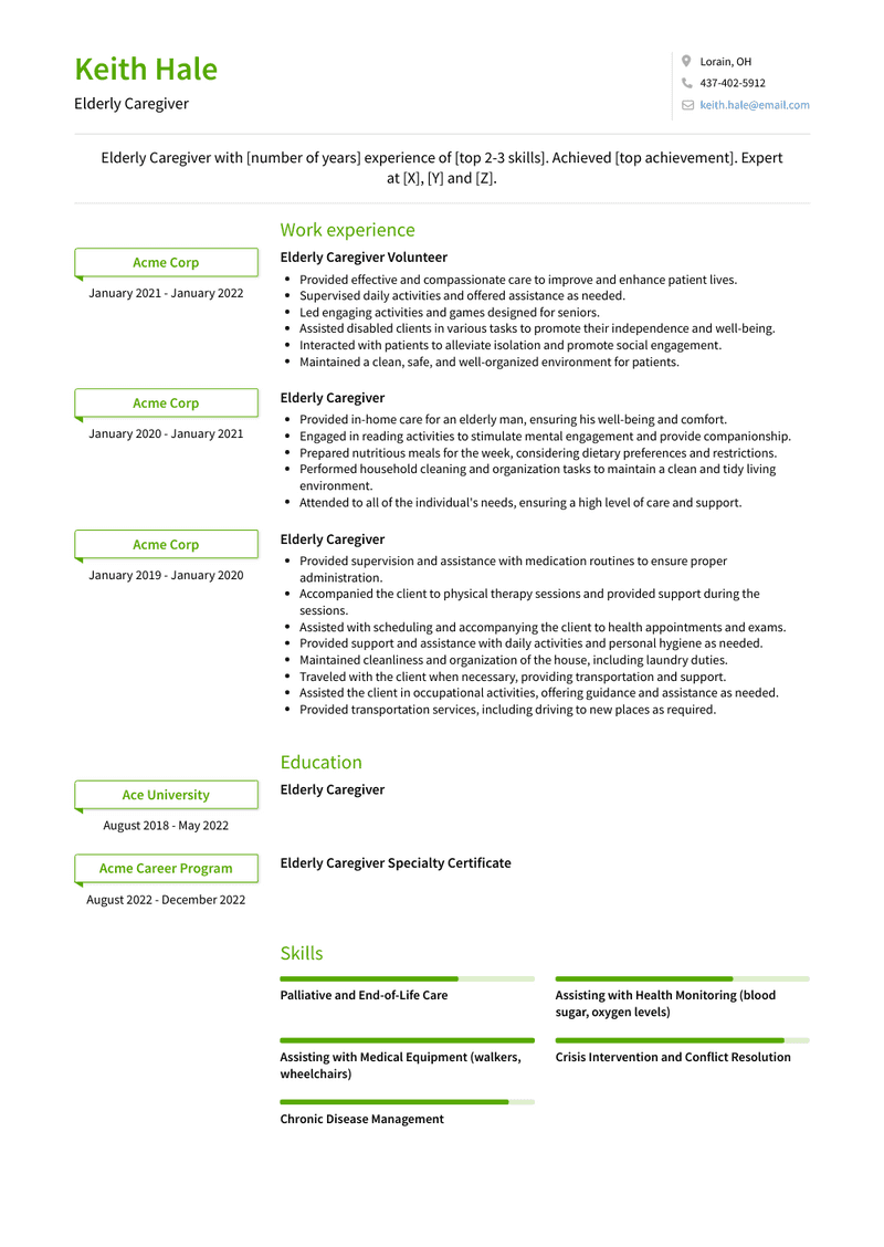 Elderly Caregiver Resume Sample and Template