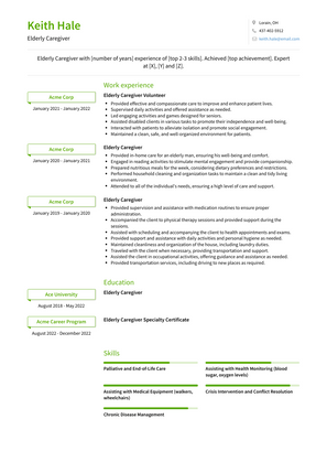Elderly Caregiver Resume Sample and Template