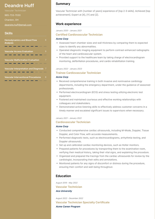 Vascular Technician Resume Examples and Templates Vascular Technician Resume Examples and Templates