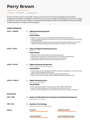 Digital Marketing Specialist CV Example and Template