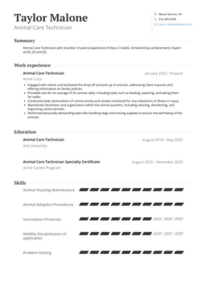 Animal Care Technician Resume Sample and Template