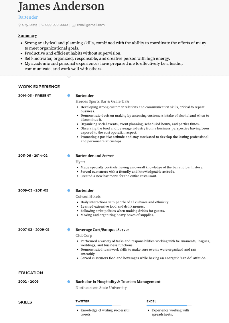 server resume examples no experience