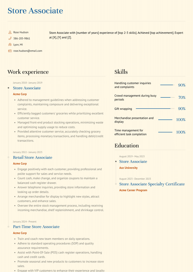 Store Associate Resume Sample and Template