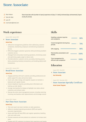 Store Associate Resume Sample and Template