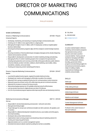 Director of Marketing Communications Resume Sample and Template