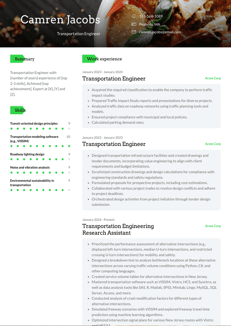 Transportation Engineer Resume Sample and Template
