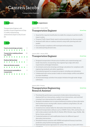 Transportation Engineer Resume Sample and Template