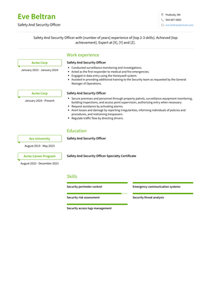Safety And Security Officer Resume Sample and Template