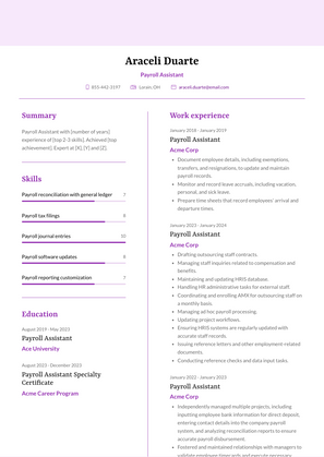 Payroll Assistant Resume Sample and Template