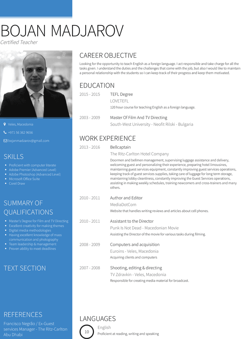 Bellcaptain Resume Sample and Template