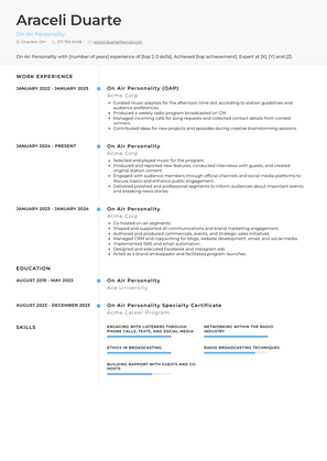 On Air Personality Resume Sample and Template