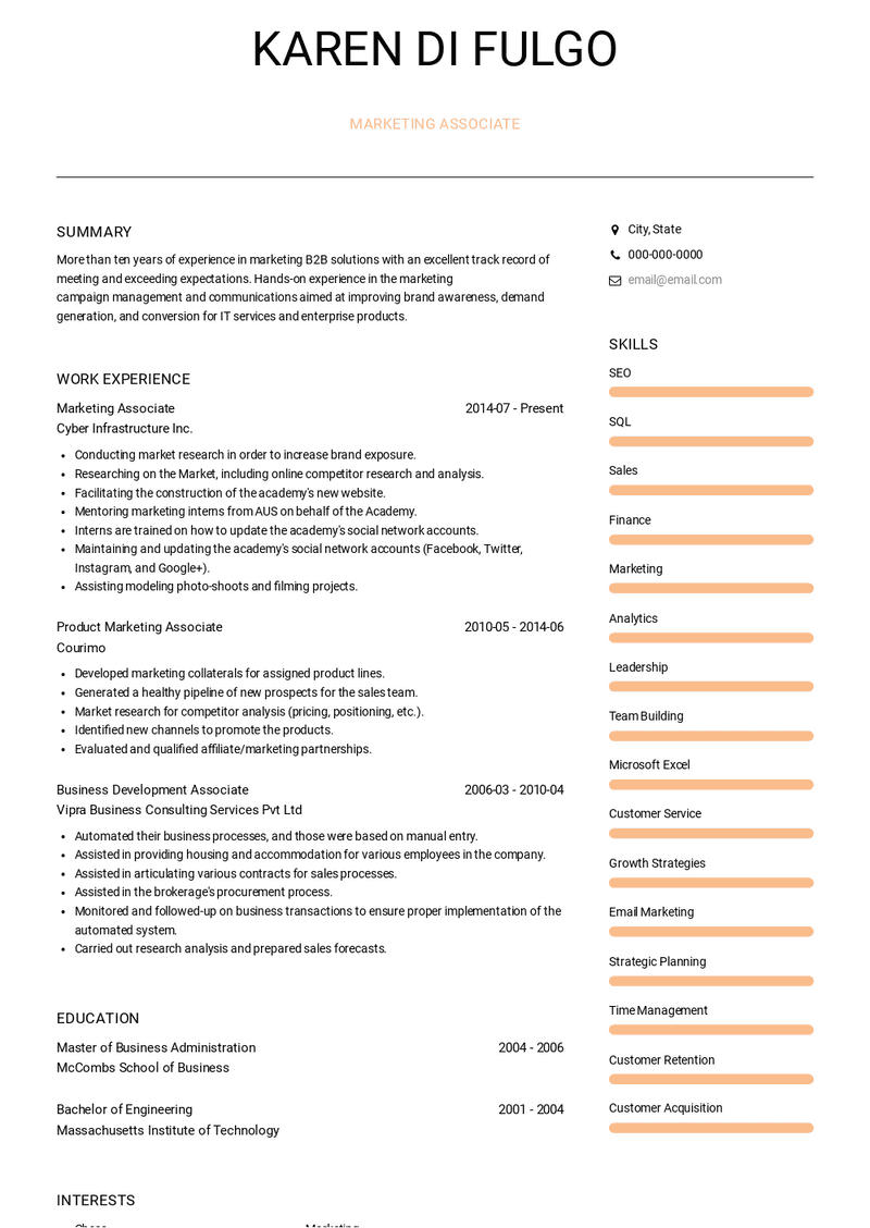 Marketing Associate Resume Sample and Template