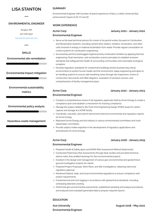 Environmental Engineer Resume Sample and Template